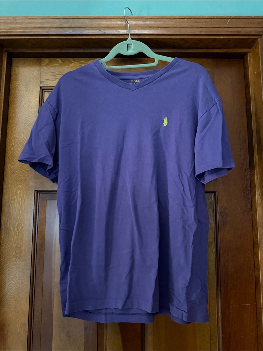 Polo by Ralph Lauren Men's Purple V-Neck Tee with Yellow Pony